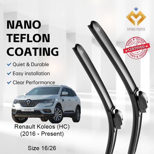 Renault Koleos HC 2016-Present Premium Quality Japan Tech Car Wiper 1set 16"+26" U Hook-Include Free Microfibre Cloth