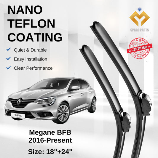 Renault Megane BFB 2016-Present Premium Quality Japan Tech Car Wiper 1set 18"+24" U Hook-Includes Free Microfibre Cloth!