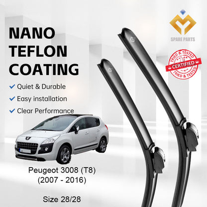 Peugeot 3008 T8 2007-2016 Premium Quality Japan Tech Car Wiper 1set 28"+28" Type 01 Clip-Includes Free Microfibre Cloth!