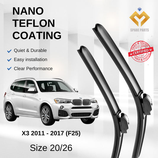 BMW X3 2011-2017 F25 Premium Quality Japan Tech Car Wiper 1set 20"+26" Type 03 Clip-Includes Free Microfibre Cloth!