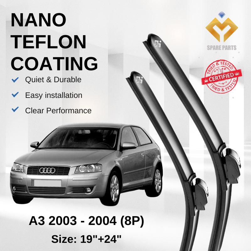 Audi A3 8P (2003-2004) Premium Japan Tech Car Wiper 19”+24” Type 03 Clip, Free Microfibre Cleaning Cloth
