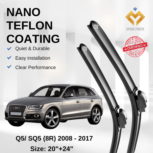 Audi Q5/ SQ5 8R (2008-2017) Premium Japan Tech Car Wiper 20”+24” Type 04 Clip, Free Microfibre Cleaning Cloth