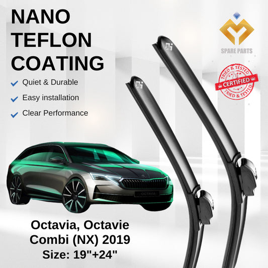 Skoda Octavia, Octavie Combi (NX) 2019 Premium Japan Tech Car Wiper 19”+24” Type 01&04 Clip Free Microfibre Cloth