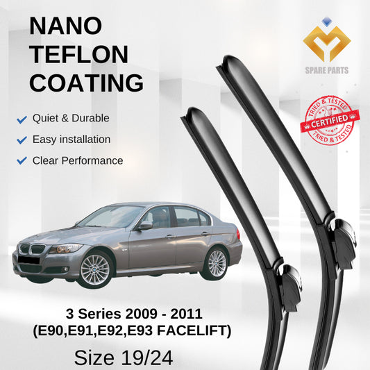 BMW 3 Series 2009-2011 E90 E91 E92 E93 Facelift Premium Quality Japan Tech Car Wiper 1set 19"+24" Type 07 Clip