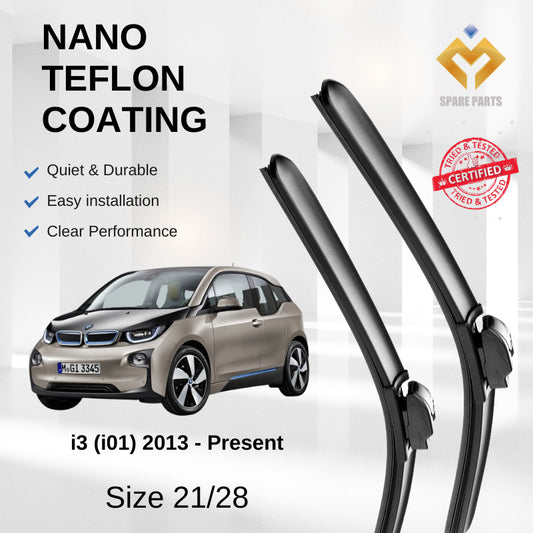 BMW i3 i01 2013-Present Premium Quality Japan Tech Car Wiper 1set 21"+28" Type 08 Clip-Includes Free Microfibre Cloth!