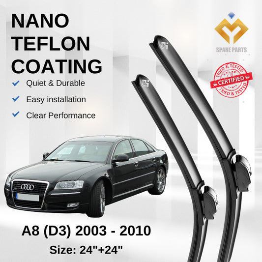 Audi A8 D3 (2003-2010) Premium Japan Tech Car Wiper 24”+24” Type 09 Clip, Free Microfibre Cleaning Cloth