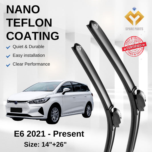 BYD E6 (2021-Present) Premium Japan Tech Car Wiper 14”+26” Type 01 Clip, Free Microfibre Cleaning Cloth