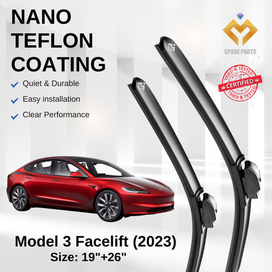 Tesla Model 3 Facelift (2023) Premium Japan Tech Car Wiper 19”+26” Type 04 Clip, Free Microfibre Cleaning Cloth