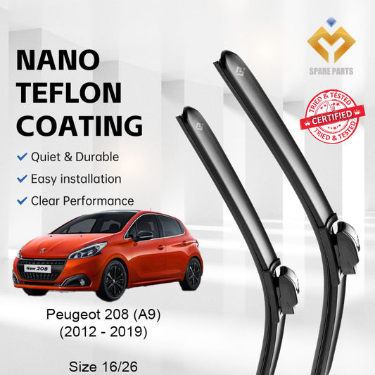 Peugeot 208 A9 2012-2019 Premium Quality Japan Tech Car Wiper 1set 16"+26" Type 01 Clip-Includes Free Microfibre Cloth!