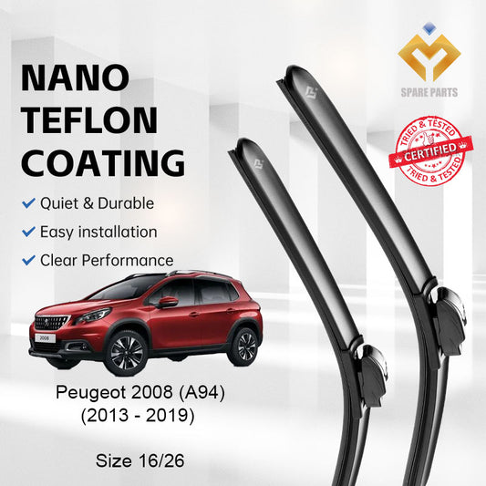Peugeot 2008 A94 2013-2019 Premium Quality Japan Tech Car Wiper 1set 16"+26" Type 01 Clip