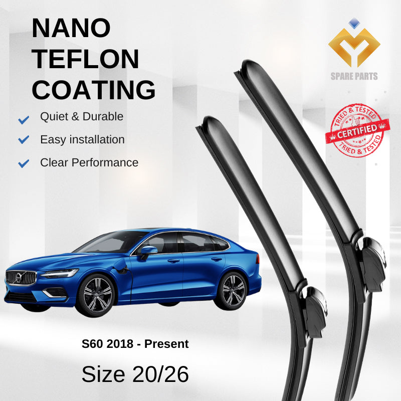 Volvo S60 2018-Present Premium Quality Japan Tech Car Wiper 1set 20"+26" Type 01 Clip-Includes Free Microfibre Cloth!