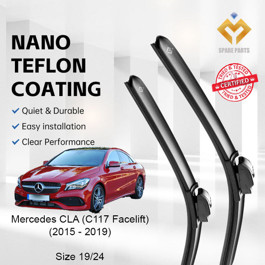 Mercedes CLA Class C117 Facelift 2015-2019 Premium Quality Japan Tech Car Wiper 1set 19"+24" Type 11 Clip-With Free Gift
