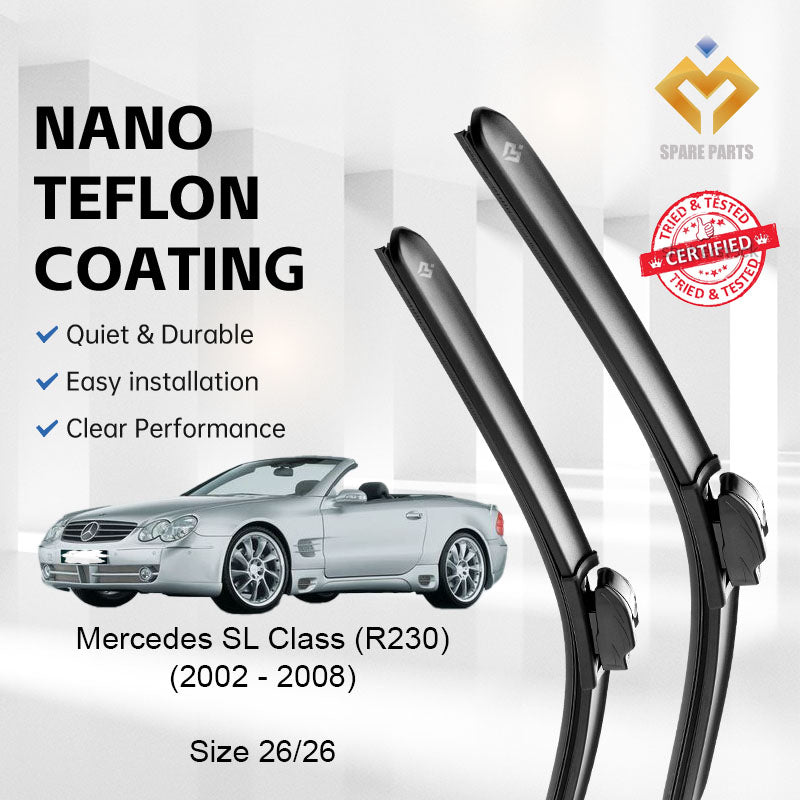 Mercedes SL Class R230/Facelift Premium Quality Japan Tech Car Wiper 1set 26"+26" Type 03 Clip-Includes Free Gift