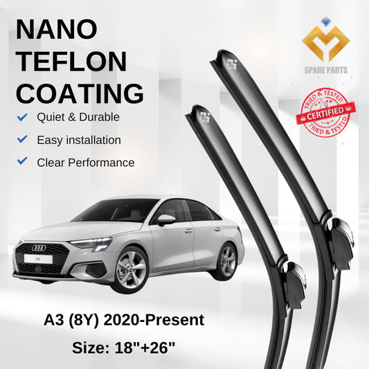 Audi A3 8Y (2020-Present) Premium Japan Tech Car Wiper 18”+26” Type 16 Clip, Free Microfibre Cleaning Cloth
