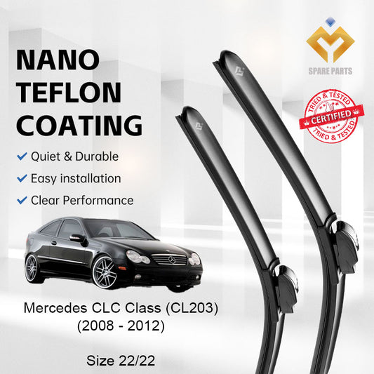Mercedes CLC Class 2008-2012 CL203 Premium Quality Japan Tech Car Wiper 1set 22"+22" Type 09 Clip-Includes Free Gift