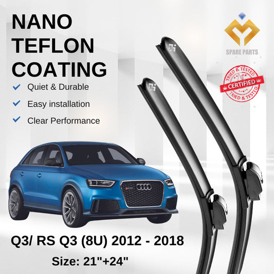 Audi Q3 / RS Q3 8U (2012-2018) Premium Japan Tech Car Wiper 21”+24” Type 04 Clip, Free Microfibre Cleaning Cloth