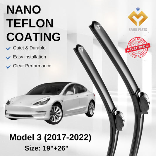 Tesla Model 3 (2017-2022) Premium Japan Tech Car Wiper 19”+26” Type 04 Clip, Free Microfibre Cleaning Cloth