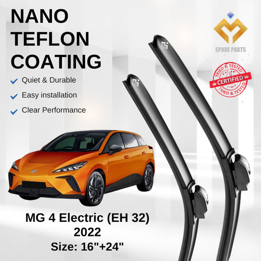 MG 4 Electric (EH 32) 2022 Premium Japan Tech Car Wiper 16”+24” Type 01 & 04 Clip, Free Microfibre Cleaning Cloth