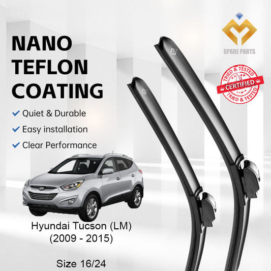 Hyundai Tucson 2nd Gen LM 2009-2015 Premium Quality Japan Tech Car Wiper 1set 16"+24" Universal Hook-Includes Free Gift!