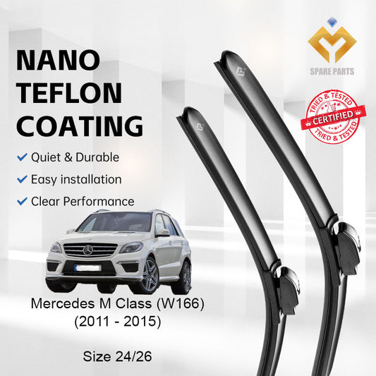 Mercedes M Class 2012-2015 W166 Premium Quality Japan Tech Car Wiper 1set 24"+26" Type 01 Clip-Includes Free Gift