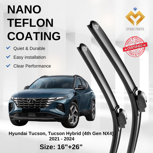 Hyundai Tucson,Tucson Hybrid (4th Gen NX4) 2021-2024 Premium Quality Japan Tech Car Wiper 1set 16"+26" U Hook-Free Cloth