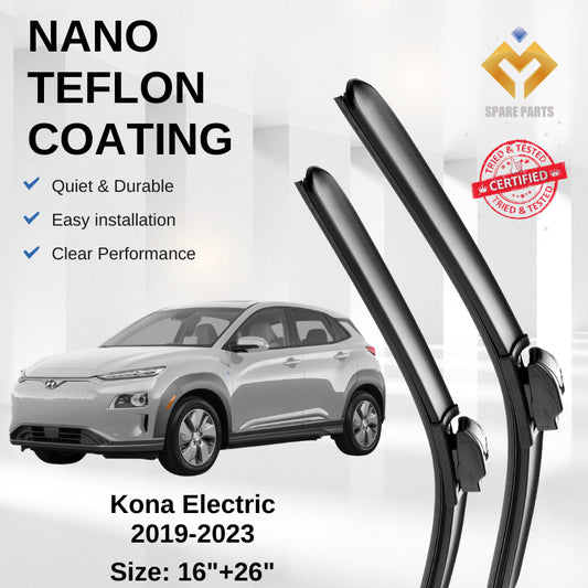 Hyundai Kona Electric 2019-2023 Premium Quality Japan Tech Car Wiper Accessories 16"+26" Universal Hook-Free Cloth!