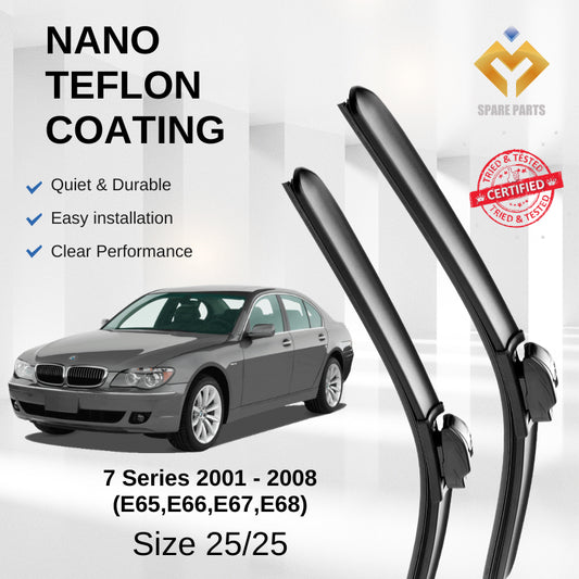 BMW 7 Series 2001-2008 (E65,E66,E67,E68) Premium Quality Japan Tech Car Wiper 1set 25"+25"Type 08 Clip-Free Gift Include