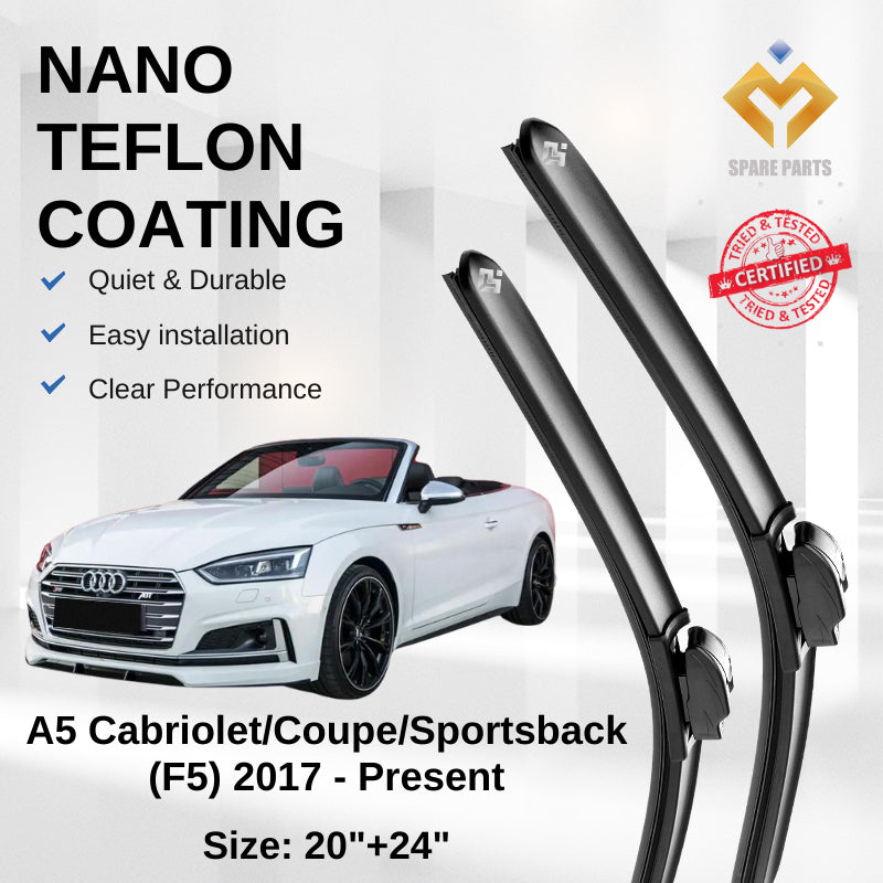 Audi A5 F5 (2017-Present) Premium Japan Tech Car Wiper 20”+24” Type 04 Clip, Free Microfibre Cleaning Cloth