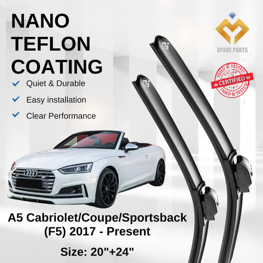 Audi A5 F5 (2017-Present) Premium Japan Tech Car Wiper 20”+24” Type 04 Clip, Free Microfibre Cleaning Cloth