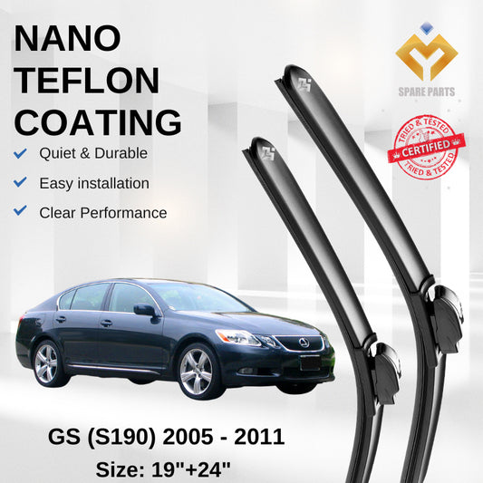 Lexus GS S190 (2005-2011) Premium Japan Tech Car Wiper 19"+24" Universal Hook, Free Microfibre Cleaning Cloth