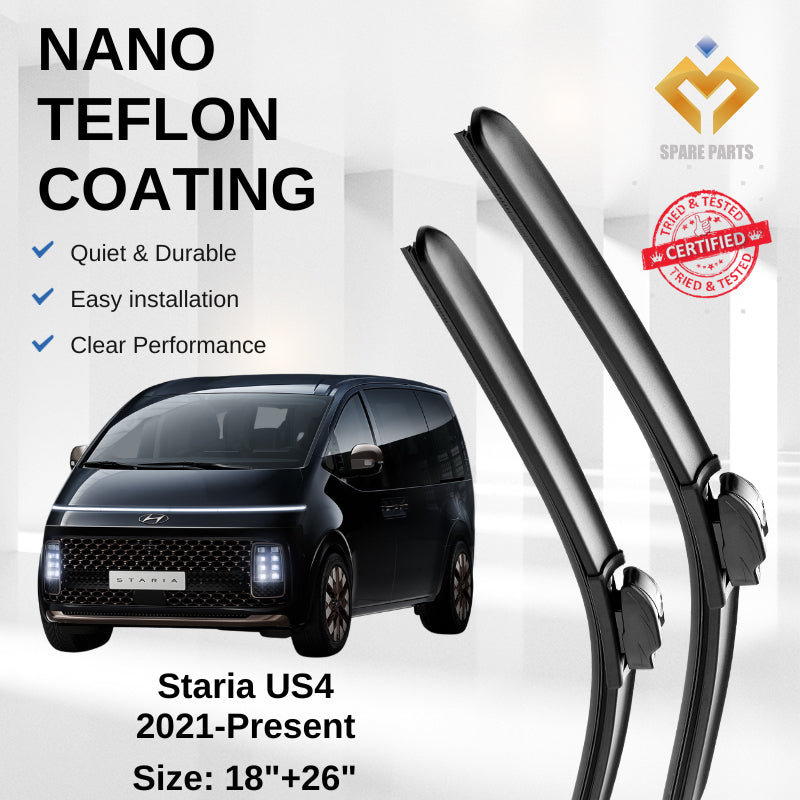 Hyundai Staria US4 2021-Present Premium Japan Tech Car Wiper Accessories 18”+ 26” Universal Hook–Includes Free Gift