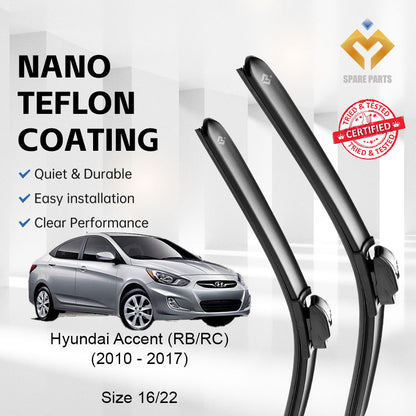 Hyundai Accent 3rd/4th Gen 2005/2010 Premium Quality Japan Tech Car Wiper Accessories 16"+22" U Hook-Includes Free Gift