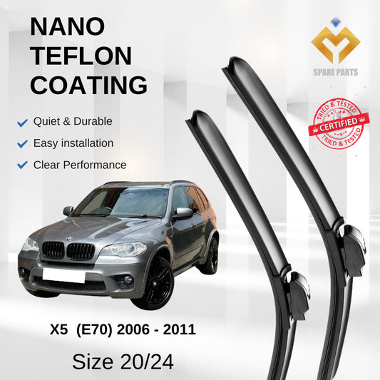 BMW X5 E70 2006-2011 Premium Quality Japan Tech Car Wiper 1set 20"+24" Type 03 Clip-Includes Free Microfibre Cloth!
