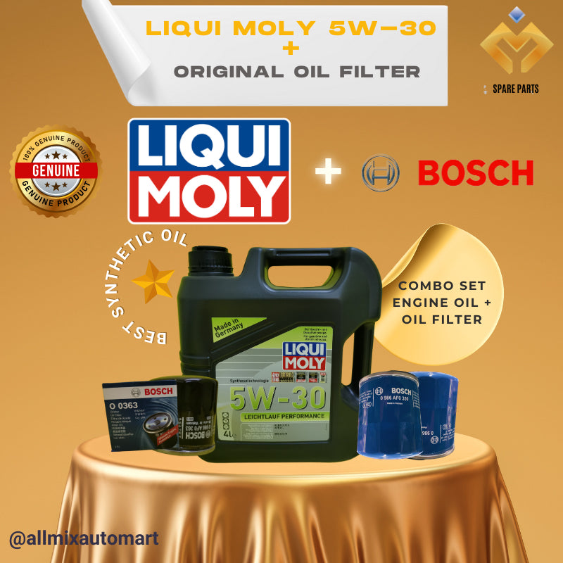 Fuel Efficiency + Performance: Liqui Moly 5w-30 Leichlauf Engine Oil  + Bosch Filter Combo (All Cars) MY Combo Set