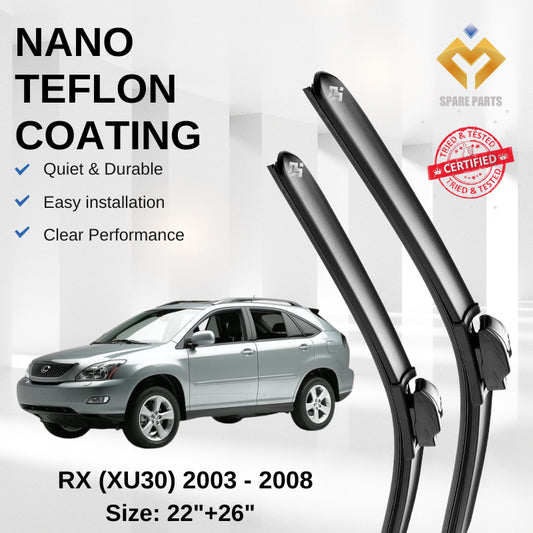 Lexus RX XU30 (2003-2008) Premium Japan Tech Car Wiper 22"+26" Universal Hook, Free Microfibre Cleaning Cloth