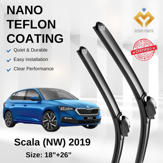 Skoda Scala (NW) 2019 Premium Japan Tech Car Wiper 18”+26” Type 01&04 Clip, Free Microfibre Cleaning Cloth