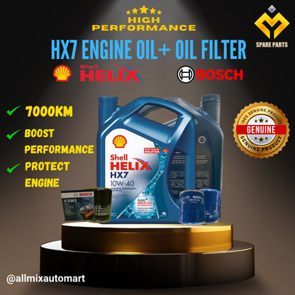 Ultimate Engine Protection Kit & Extend Engine Life Shell HX7 10W-40 Engine Oil + Premium Bosch Filter Combo Set
