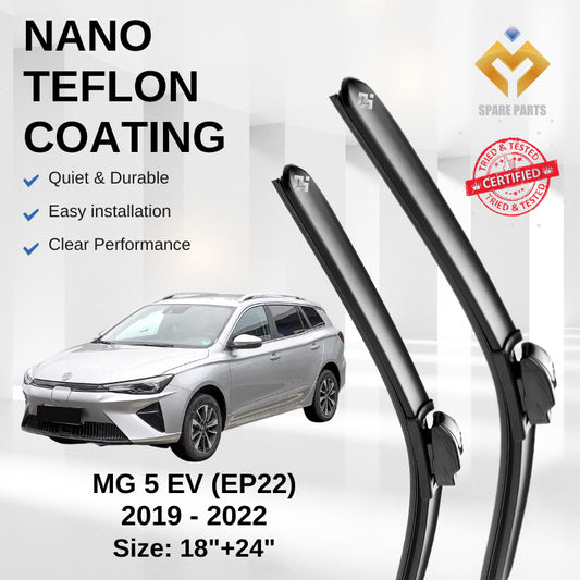 MG 5 EV EP22 (2019-2022) Premium Japan Tech Car Wiper 18”+24” Type 01 & 04 Clip, Free Microfibre Cleaning Cloth