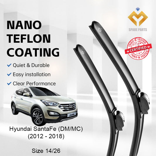Hyundai Santa Fe 3rd Gen DM/MC 2012-2018 Premium Quality Japan Tech Car Wiper 1set 14"+26" U Hook