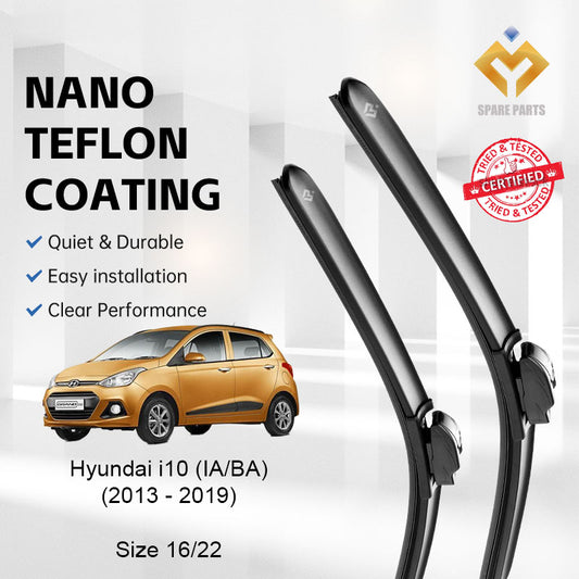 Hyundai i10 1st/2nd Gen 2007/2013 Premium Quality Japan Tech Car Wiper 1set 16"+22" Universal Hook-Free Microfibre Cloth