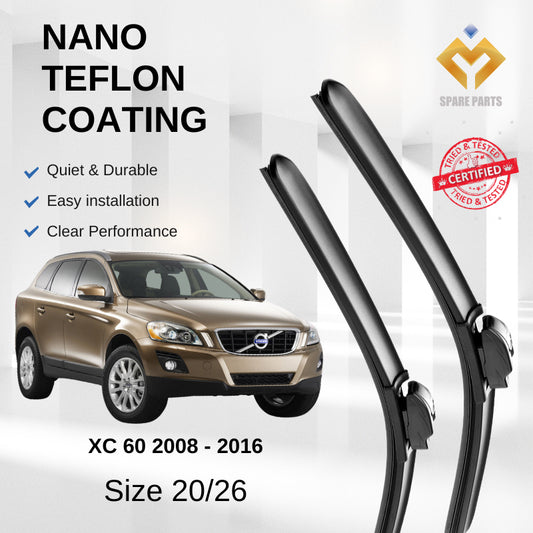 Volvo XC 60 2008-2016 Premium Quality Japan Tech Car Wiper 1set 20"+26" Type 01 Clip-Includes Free Microfibre Cloth