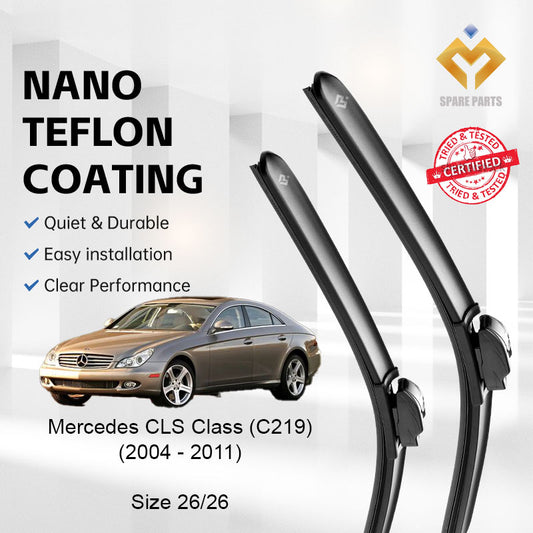 Mercedes CLS Class C219 2004-2011 Premium Quality Japan Tech Car Wiper 1set 26"+26" Type 03 Clip-Includes Free Gift