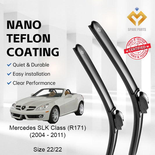 Mercedes SLK Class R171 2004-2011 Premium Quality Japan Tech Car Wiper 1set 22"+22" Type 05 Clip-Includes Free Gift