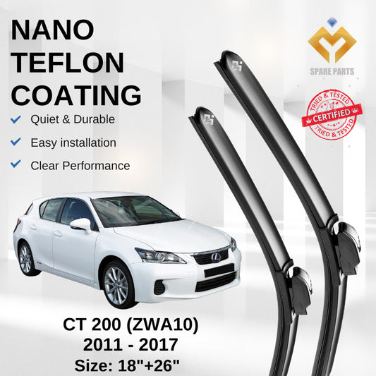 Lexus CT 200 ZWA10 (2011-2017) Premium Japan Tech Car Wiper 18"+26" Universal Hook, Free Microfibre Cleaning Cloth