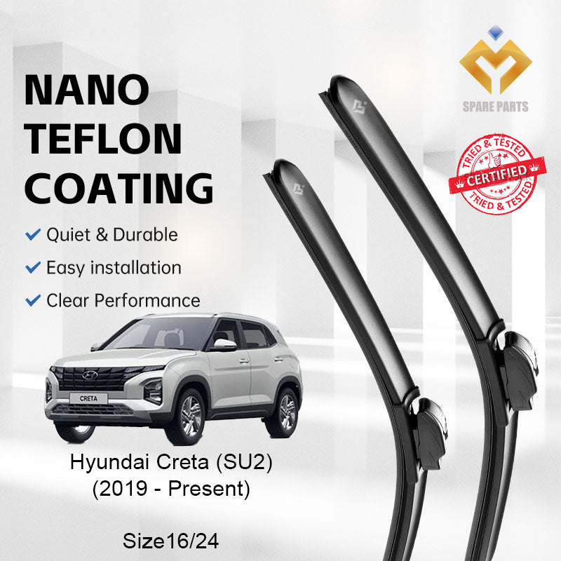 Hyundai Creta 2nd Gen SU2 2019 - Present Premium Quality Japan Tech Car Wiper 1set 16"+24" U Hook-Includes Free Gift