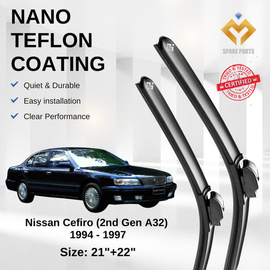Nissan Cefiro 2nd Gen A32 1994 Premium Quality Japan Tech Car Wiper 1set 21"+22" U Hook Free Microfibre Cloth