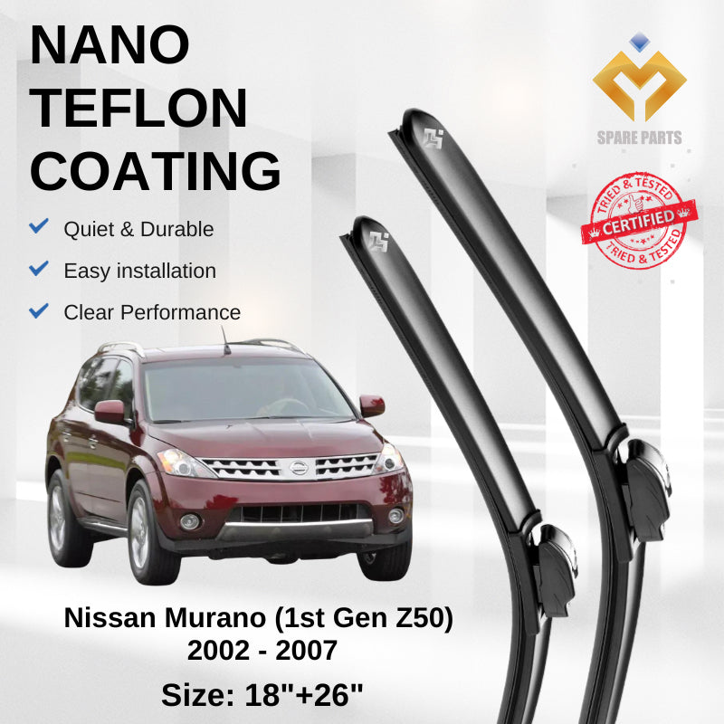 Nissan Murano 1st Gen Z50 2002 Premium Quality Japan Tech Car Wiper 1set 18"+26" U Hook Free Microfibre Cloth