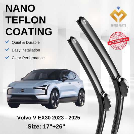 Volvo EX30 2023 - 2025 Premium Japan Tech Car Wiper Accessories 17”+26” Type 01/04 Clip- Includes Free Microfibre  Cloth