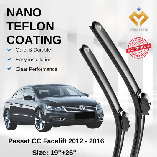 Volkswagen Passat CC Facelift (2012-2016) Premium Japan Tech Car Wiper 19”+26” Type 01 Clip, Free Microfibre Gift!