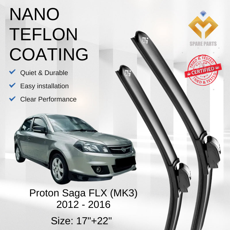 Proton Saga FL FLX BLM Premium Japan Tech Quality Car Wiper Accessories 17"+22" Universal Hook Free Microfibre Cloth